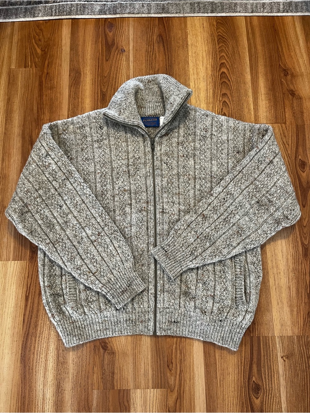 Vintage Pendleton Men's 100% Virgin Wool Zip-Up Farm-House Sweater Sz Lr - Picture 8 of 11